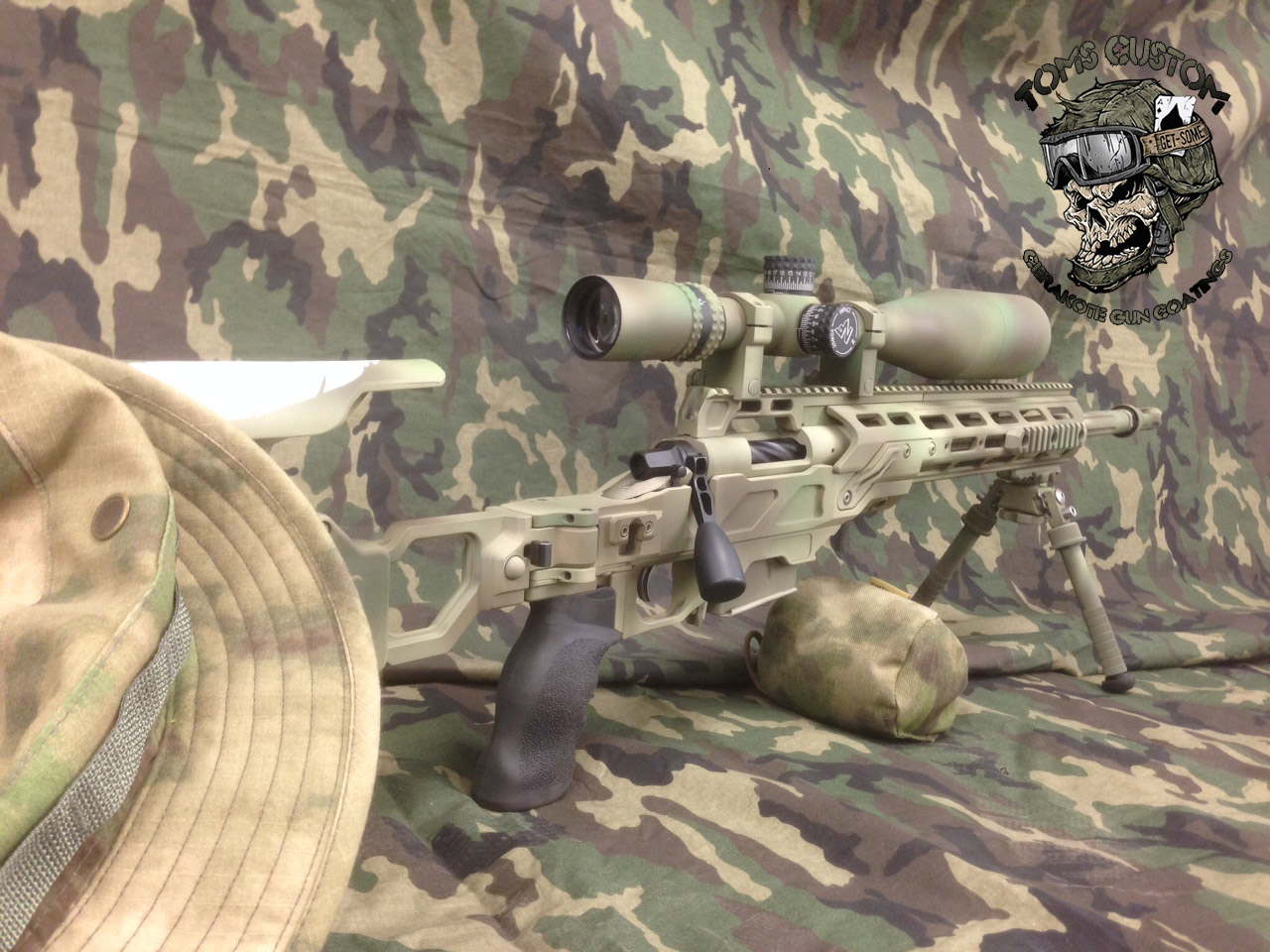 Camouflaged Sniper Rifle with Scope Stock Image - Image of